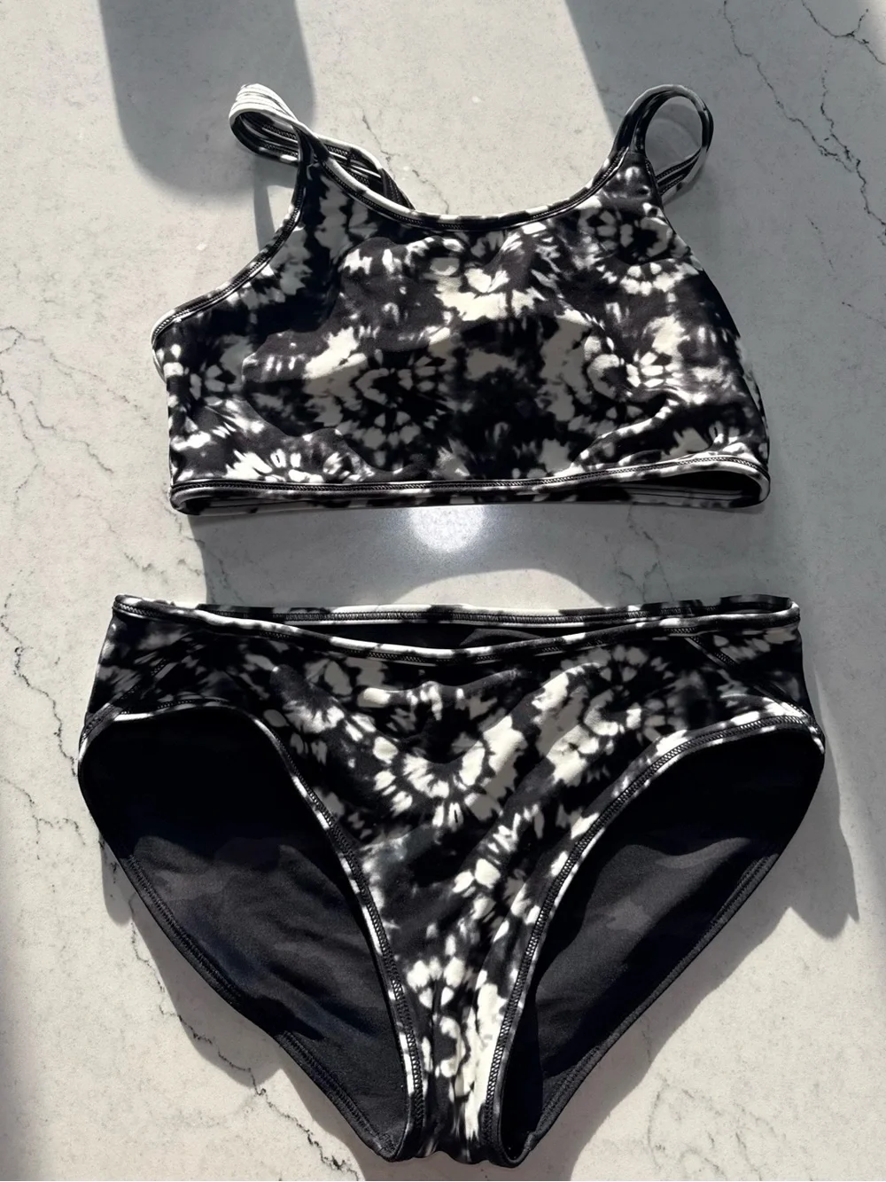 Athleta Black & White Tie-Dye Kids Three-Piece Swim Set